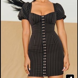 Pinstripe puff sleeve plus size dress